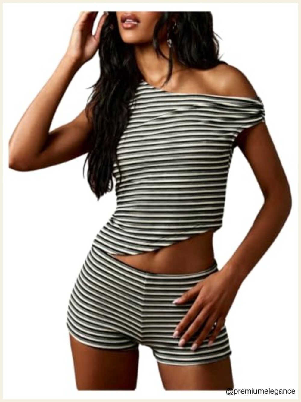 Milumia Women's Striped Off Shoulder 2 Piece Matching Set Y2k Outfit